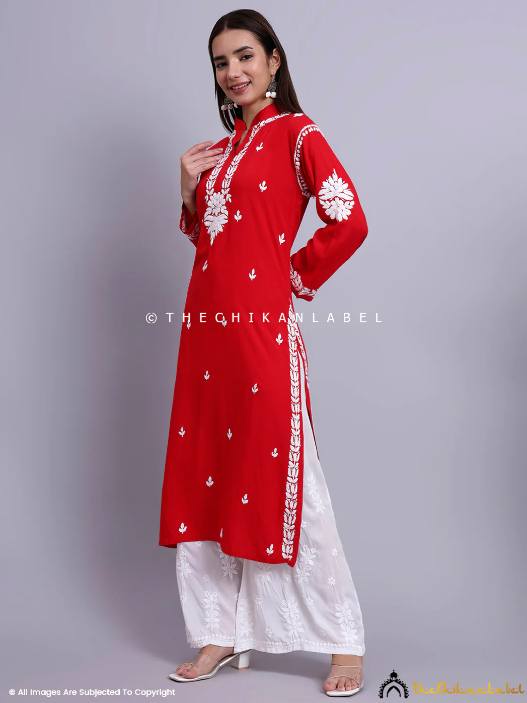 Riddhi Rayon Chikankari Straight Kurti - Red - Image 4
