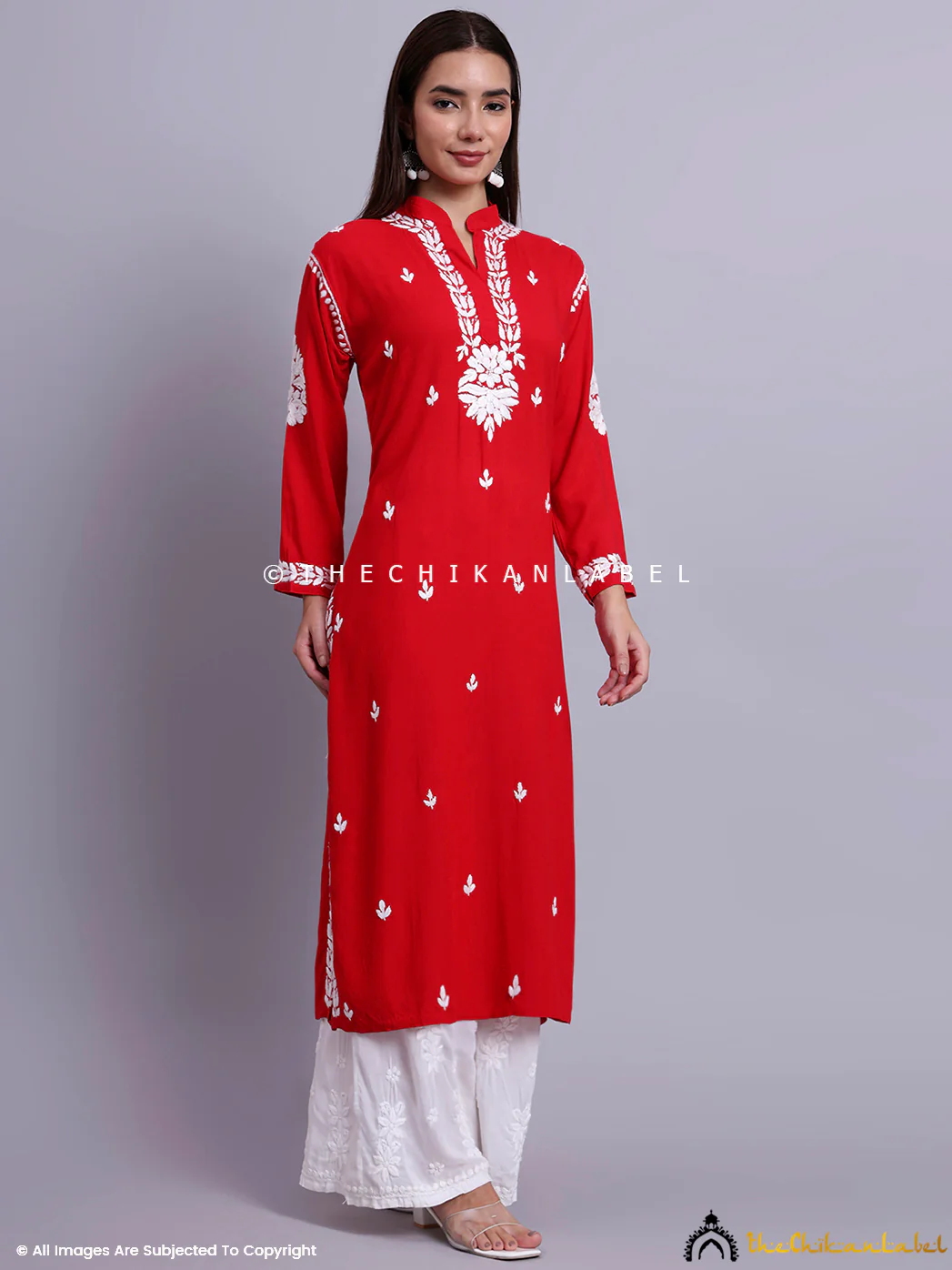 Riddhi Rayon Chikankari Straight Kurti - Red - Image 5