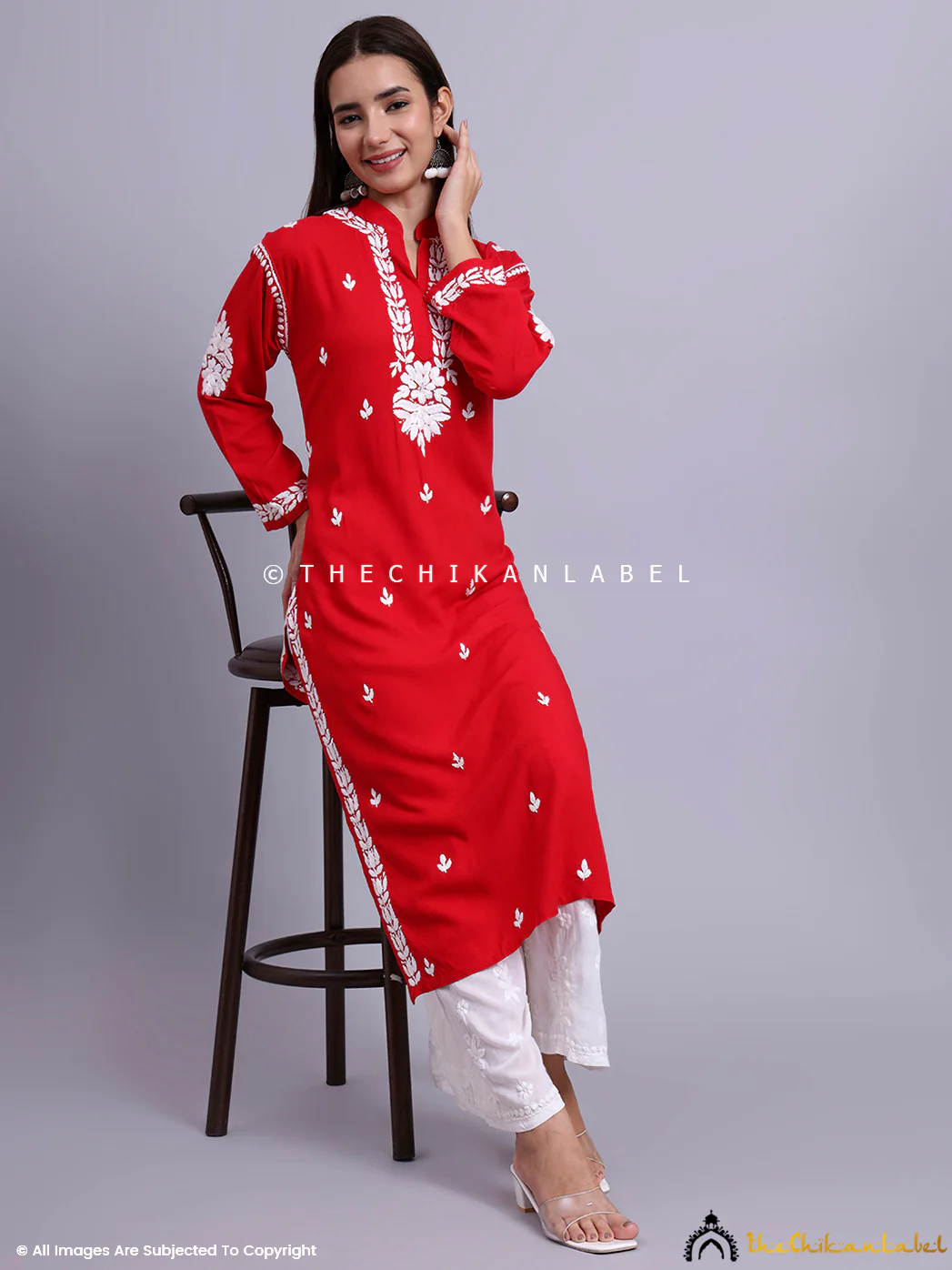 Riddhi Rayon Chikankari Straight Kurti - Red - Image 6