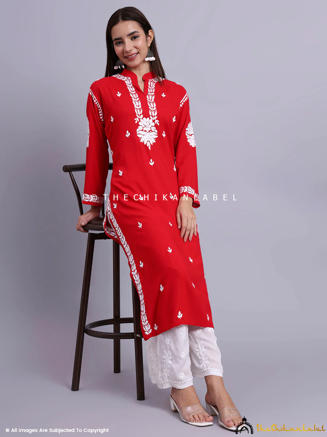 Riddhi Rayon Chikankari Straight Kurti - Red - Image 7