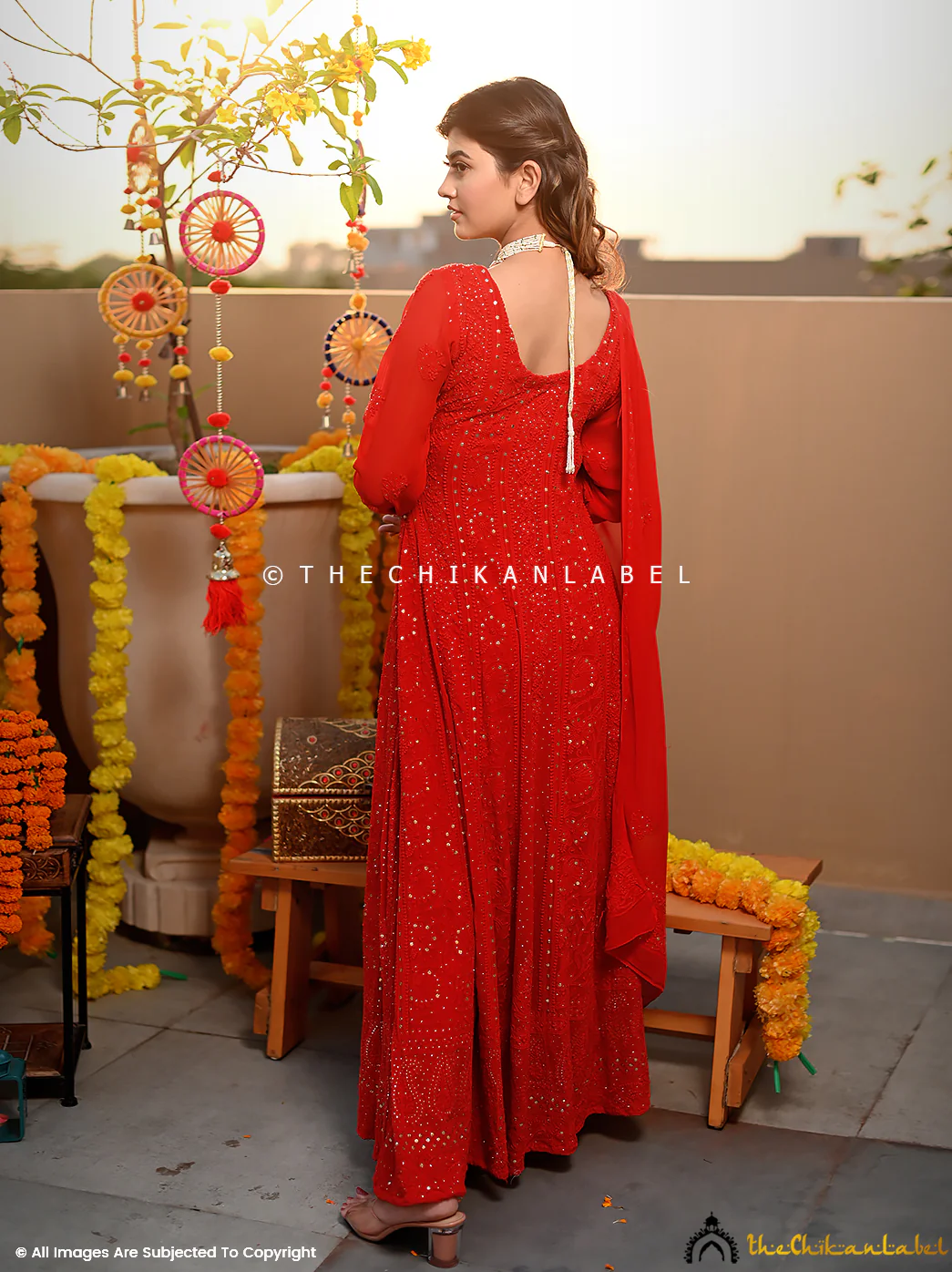 Shifa Viscose Chikankari Anarkali - Red - Image 4