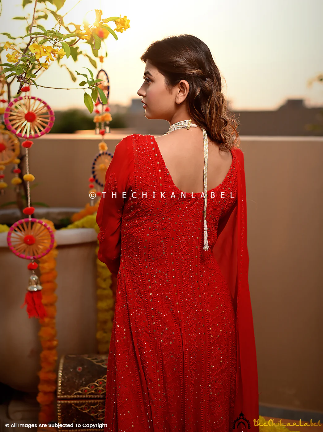 Shifa Viscose Chikankari Anarkali - Red - Image 5