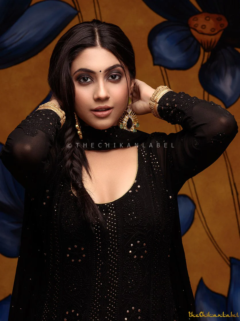 Shifa Viscose Chikankari Anarkali - Reem Sameer Shaikh Black - Image 3