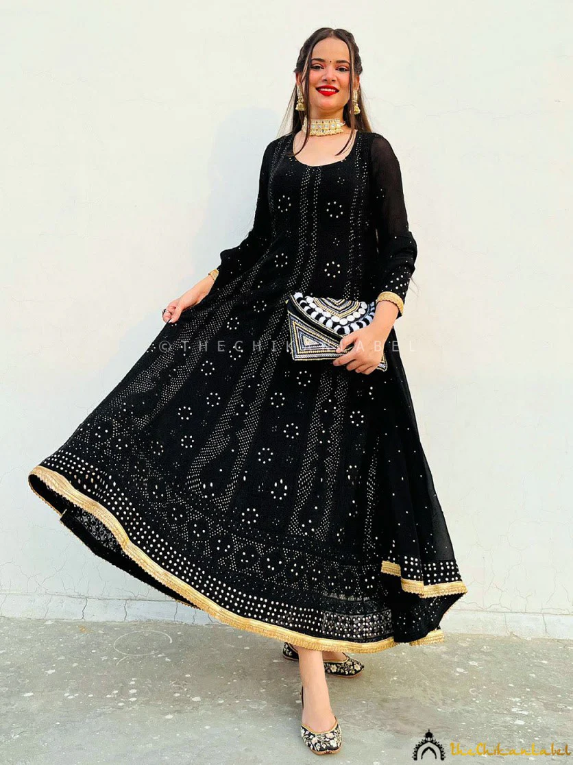 Shifa Viscose Chikankari Anarkali - Reem Sameer Shaikh Black - Image 4