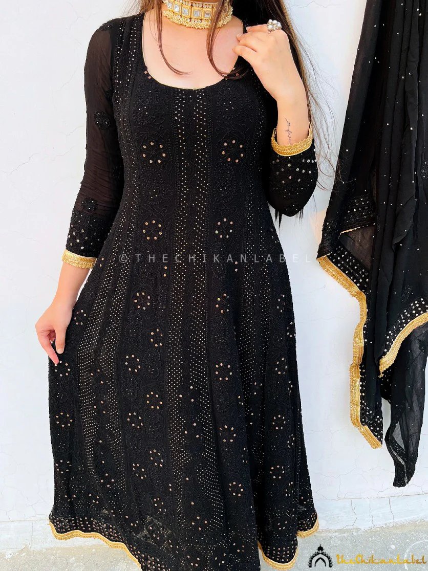 Shifa Viscose Chikankari Anarkali - Reem Sameer Shaikh Black - Image 5