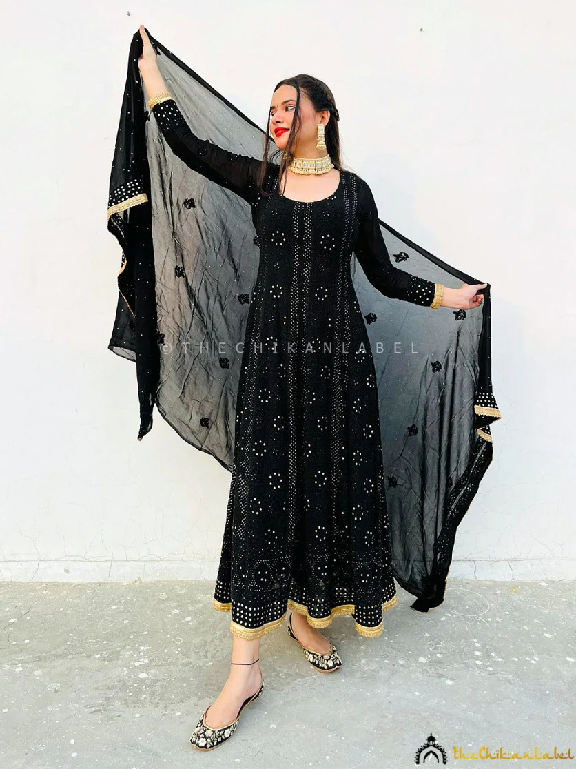 Shifa Viscose Chikankari Anarkali - Reem Sameer Shaikh Black - Image 6