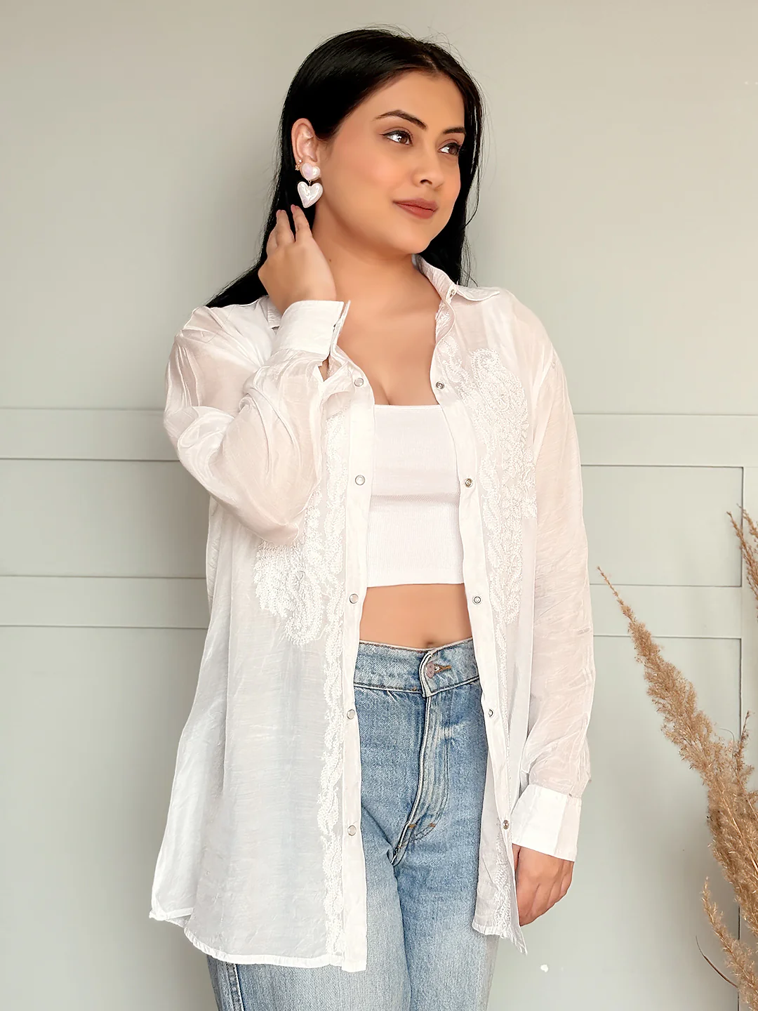 Riha Muslin Chikankari Shirt - White - Image 3