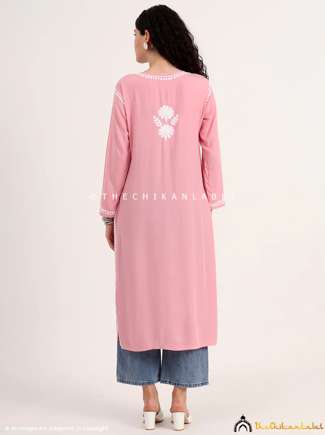 Sabreen Rayon Chikankari Straight Kurti - Rose Pink - Image 3