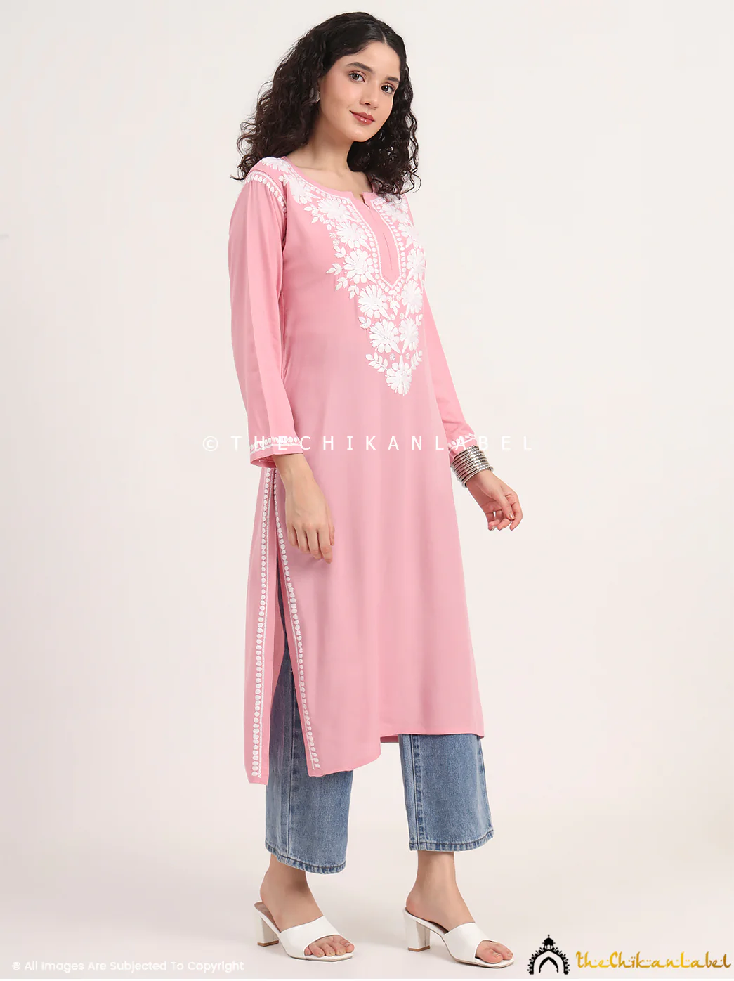 Sabreen Rayon Chikankari Straight Kurti - Rose Pink - Image 5