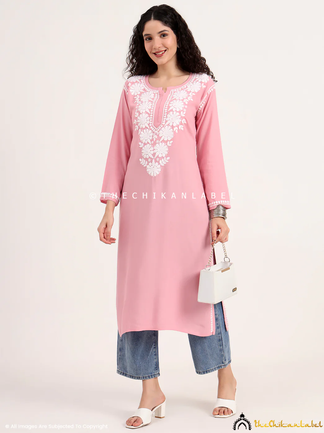 Sabreen Rayon Chikankari Straight Kurti - Rose Pink - Image 6