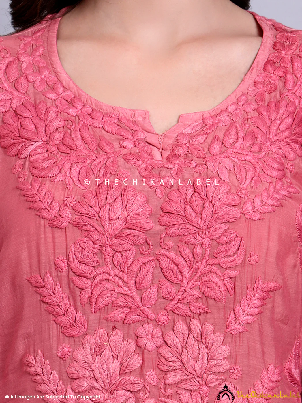 Sama Muslin Chikankari Straight Kurti - Rose Pink - Image 2