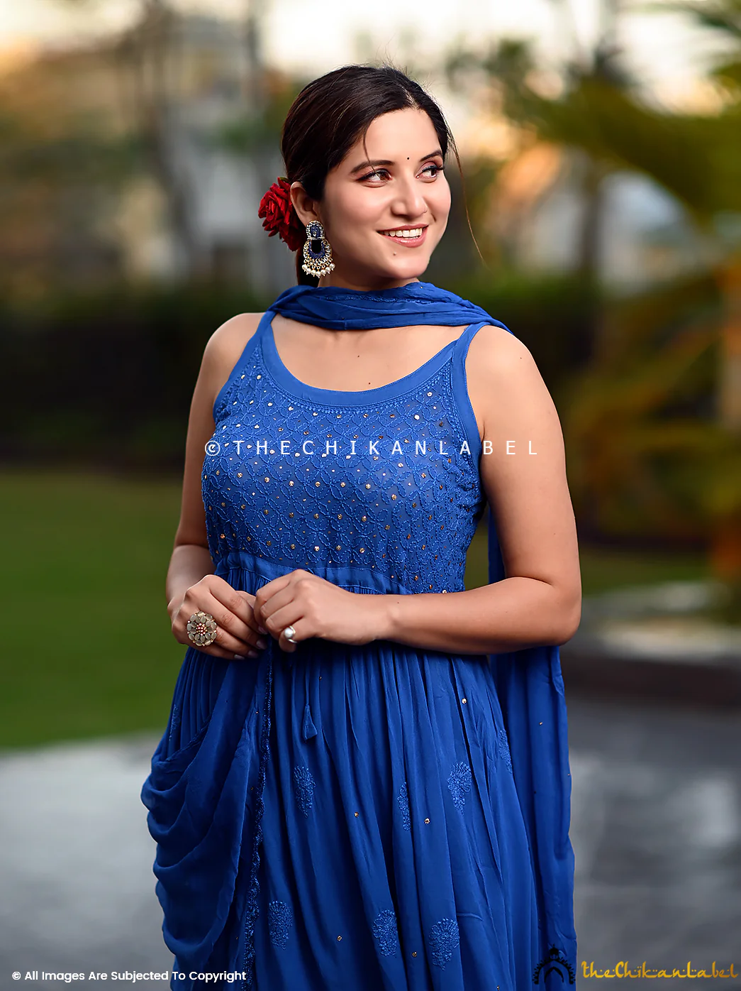 Royal Blue Zoya Viscose Chikankari Strappy Kurta Garara Set - Image 2