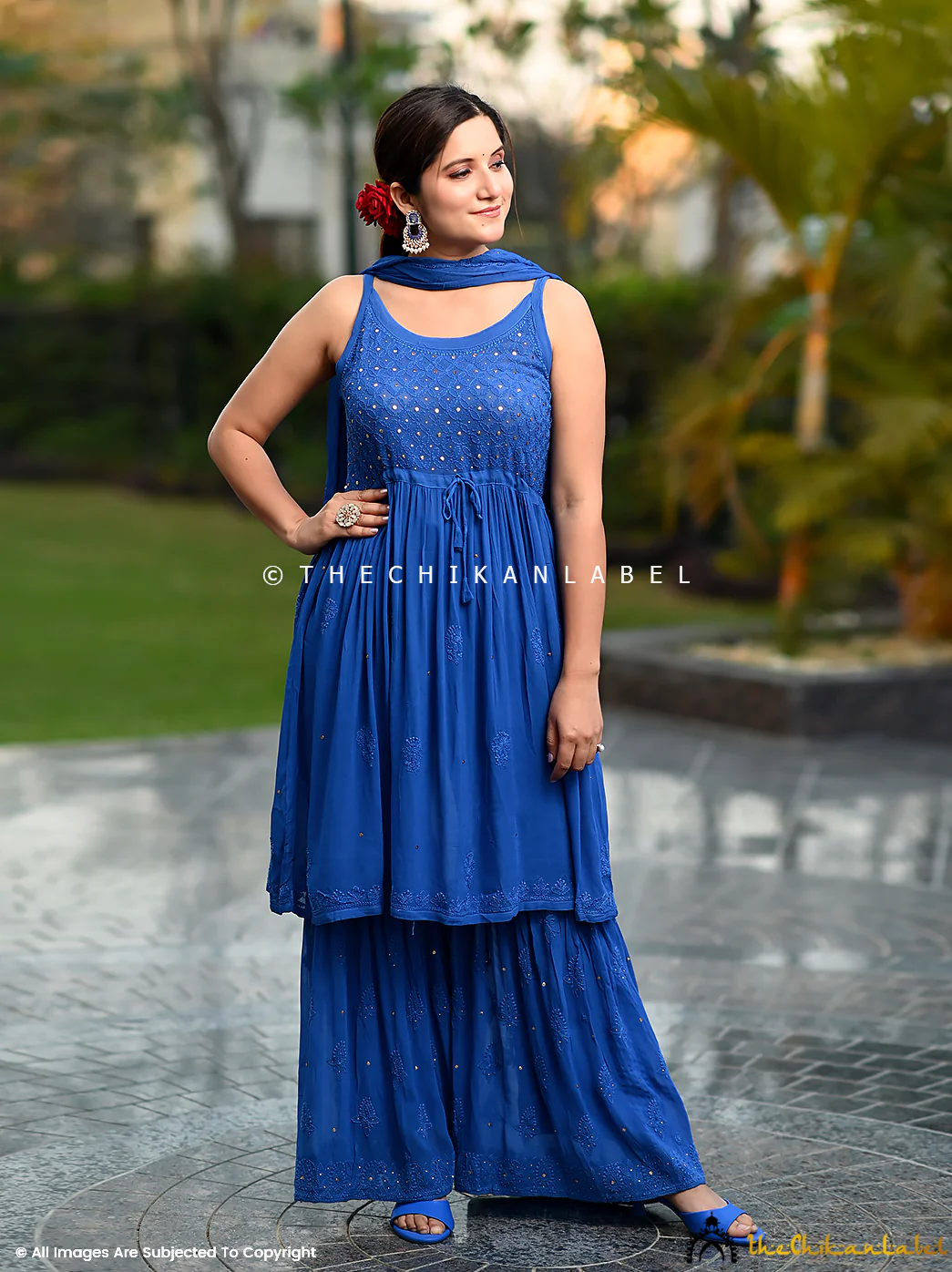 Royal Blue Zoya Viscose Chikankari Strappy Kurta Garara Set - Image 3