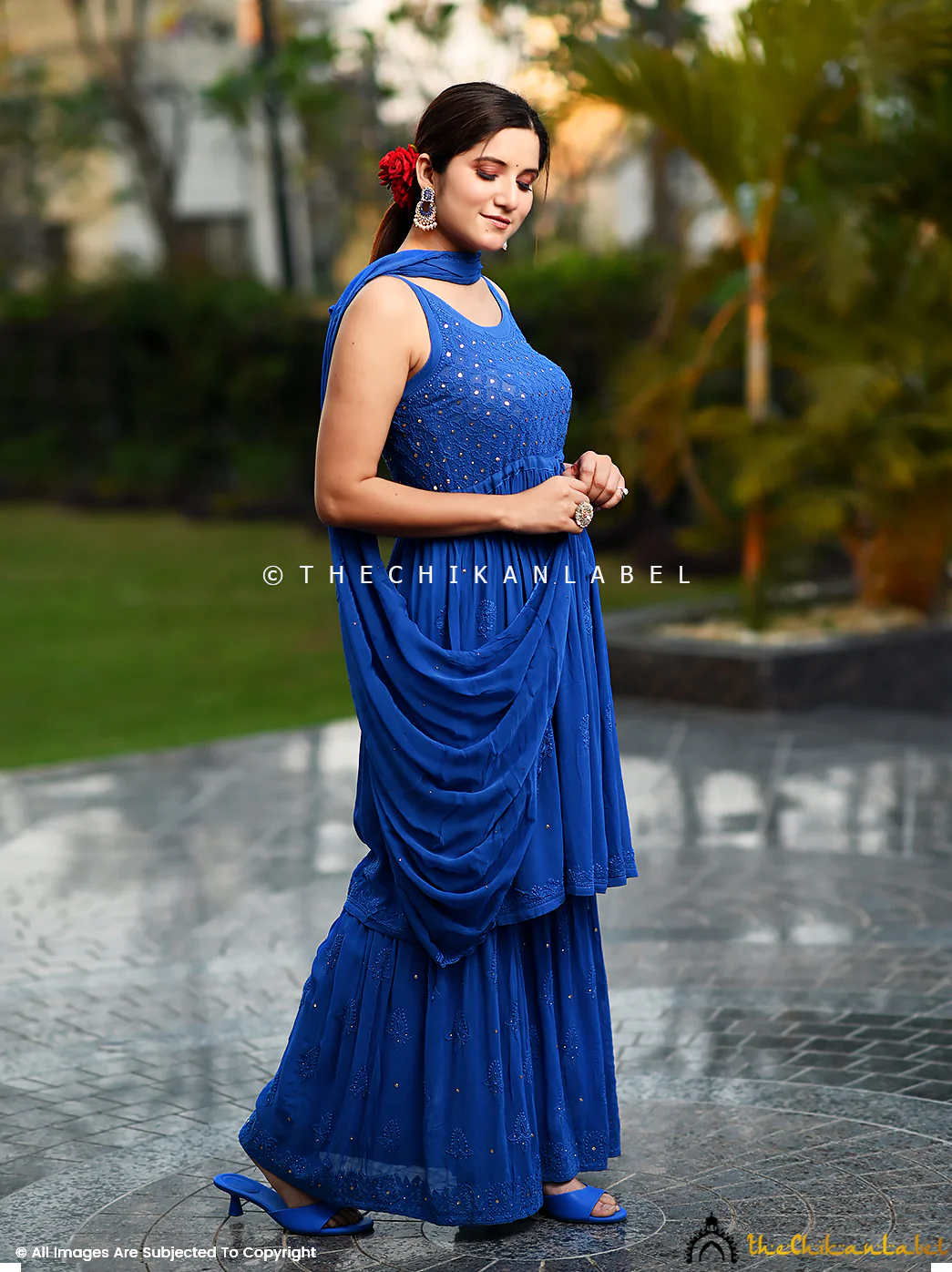 Royal Blue Zoya Viscose Chikankari Strappy Kurta Garara Set - Image 4
