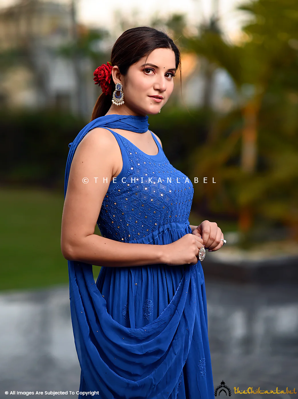 Royal Blue Zoya Viscose Chikankari Strappy Kurta Garara Set - Image 5