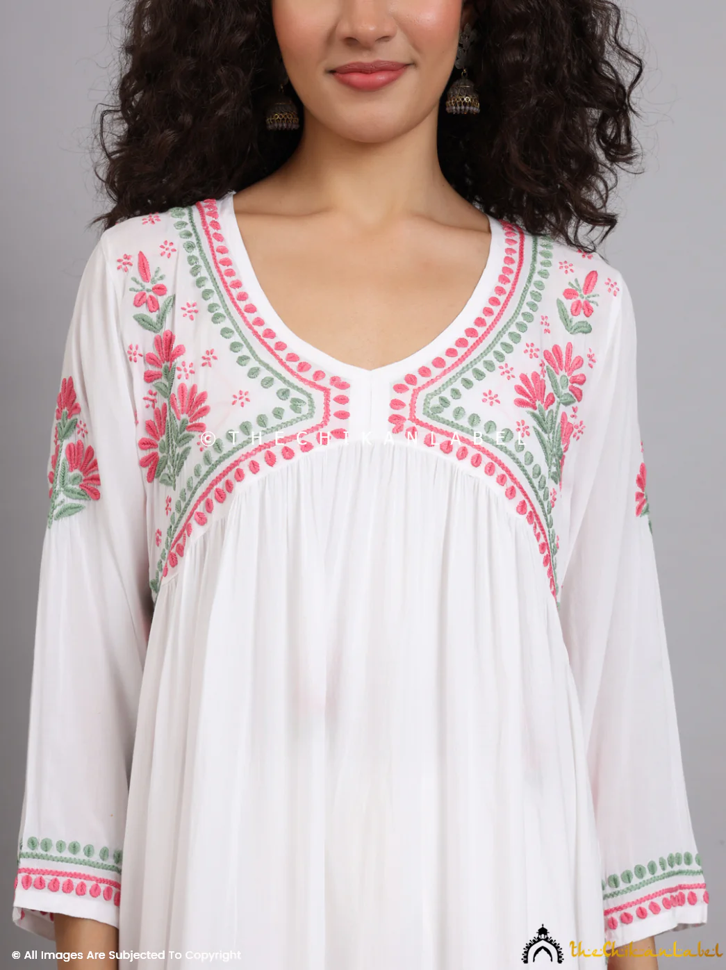 Rubina Dilaik Samara Modal Chikankari Kurti Palazzo Set - White Multi - Image 3