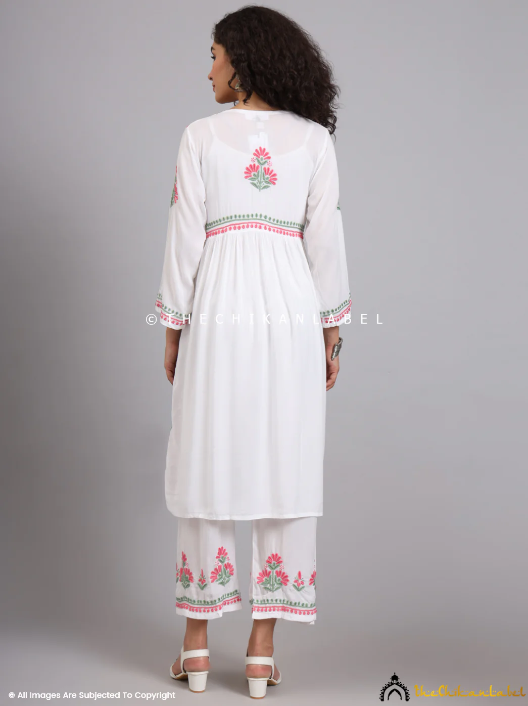 Rubina Dilaik Samara Modal Chikankari Kurti Palazzo Set - White Multi - Image 4