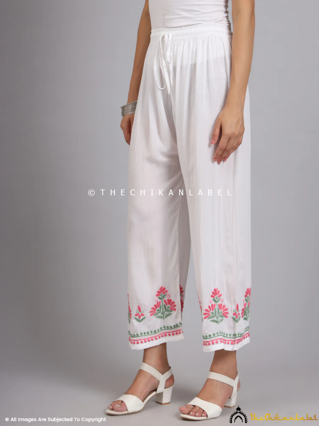Rubina Dilaik Samara Modal Chikankari Kurti Palazzo Set - White Multi - Image 5