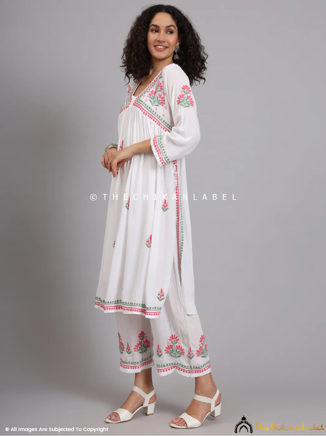 Rubina Dilaik Samara Modal Chikankari Kurti Palazzo Set - White Multi - Image 6