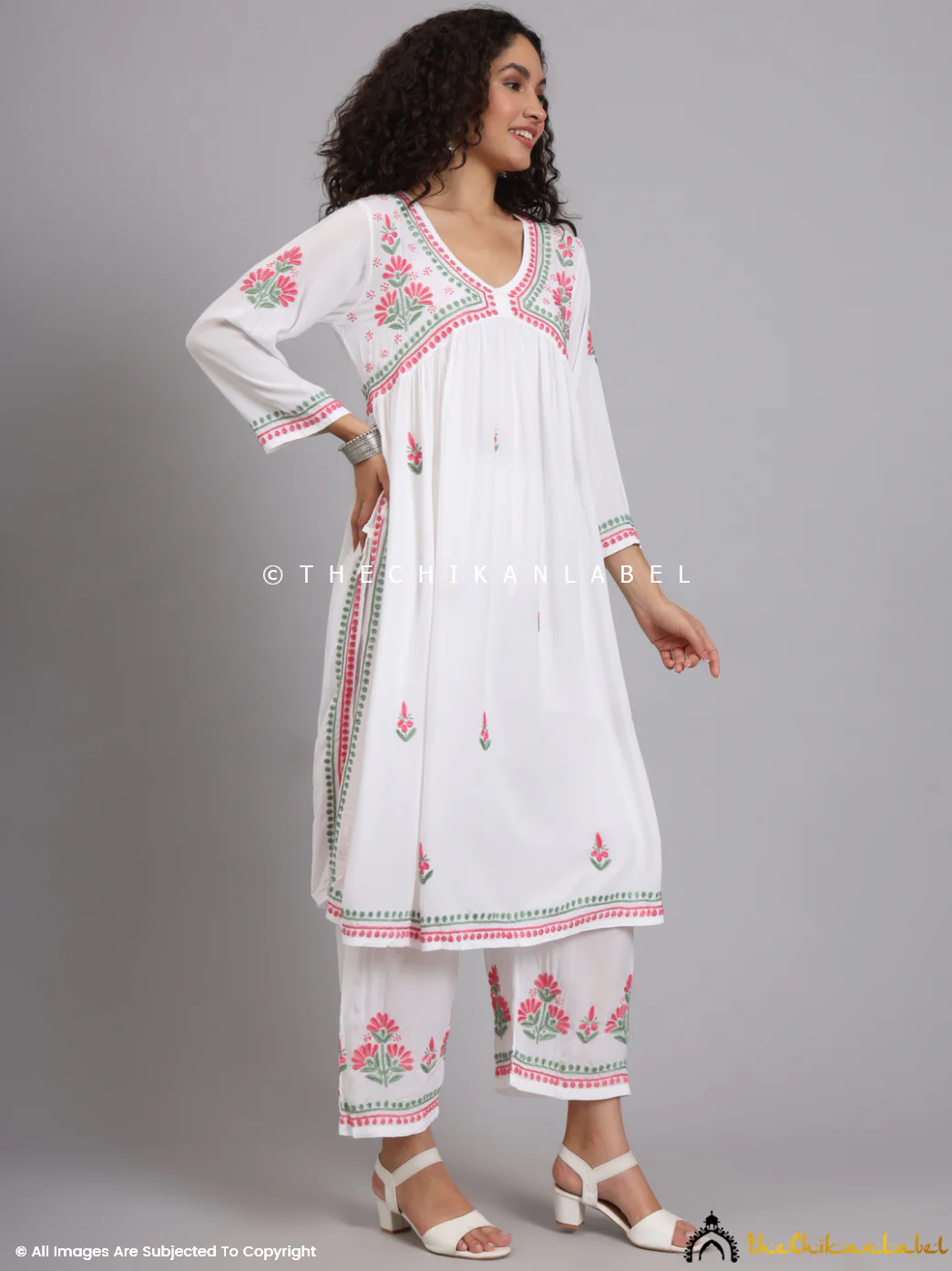 Rubina Dilaik Samara Modal Chikankari Kurti Palazzo Set - White Multi - Image 7