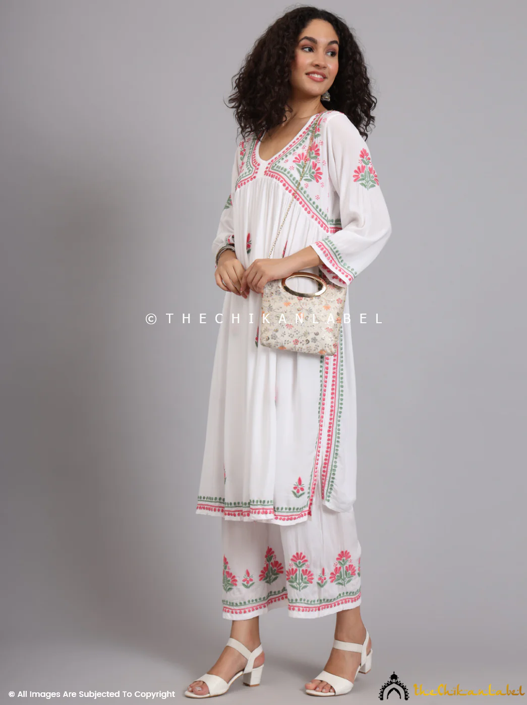Rubina Dilaik Samara Modal Chikankari Kurti Palazzo Set - White Multi - Image 8
