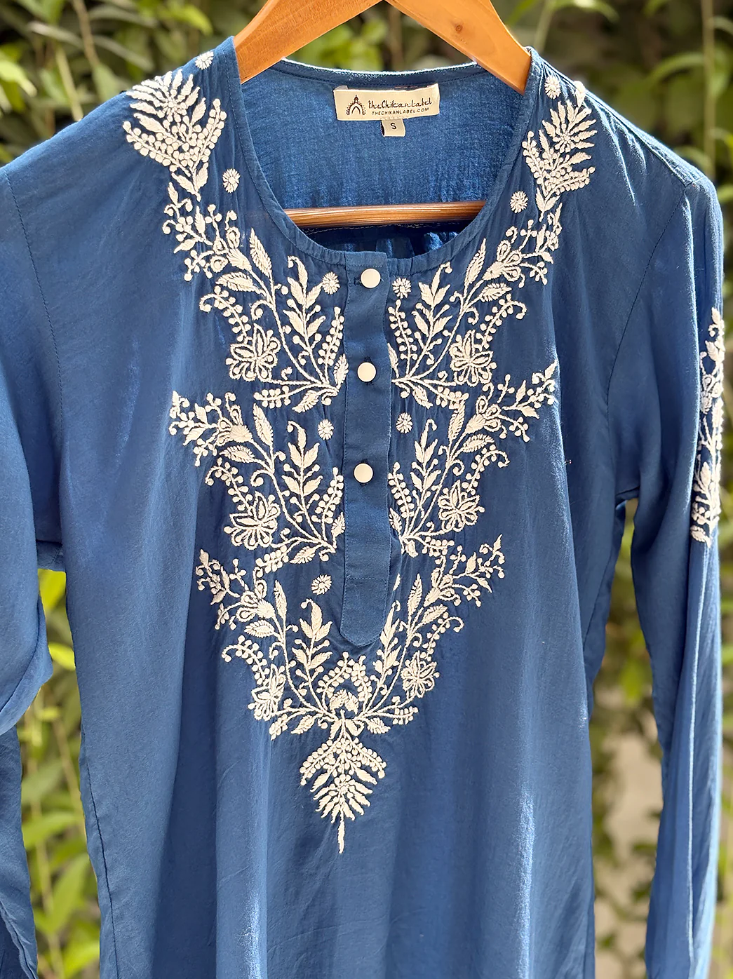 Rutvi Mulmul Cotton Chikankari Top - Blue - Image 5