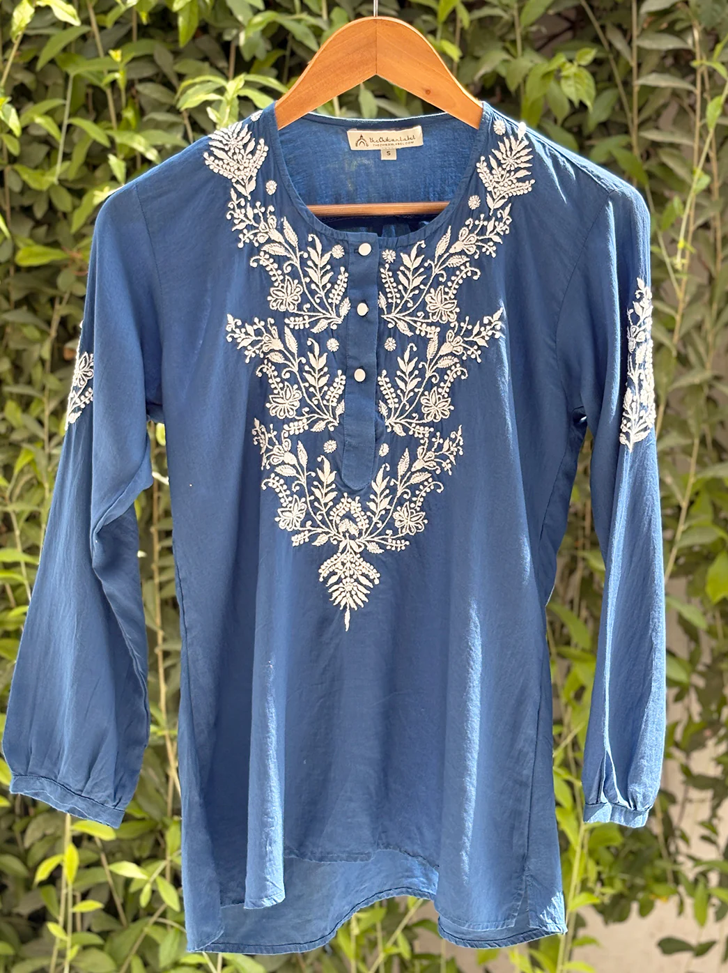 Rutvi Mulmul Cotton Chikankari Top - Blue - Image 6