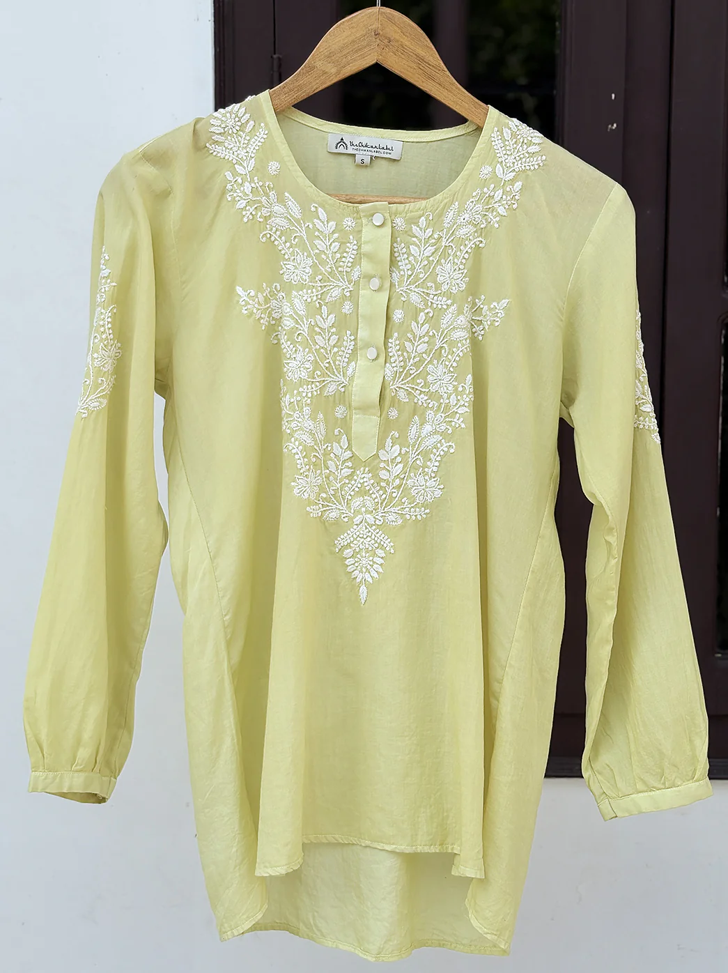 Rutvi Mulmul Cotton Chikankari Top - Lime Green - Image 5