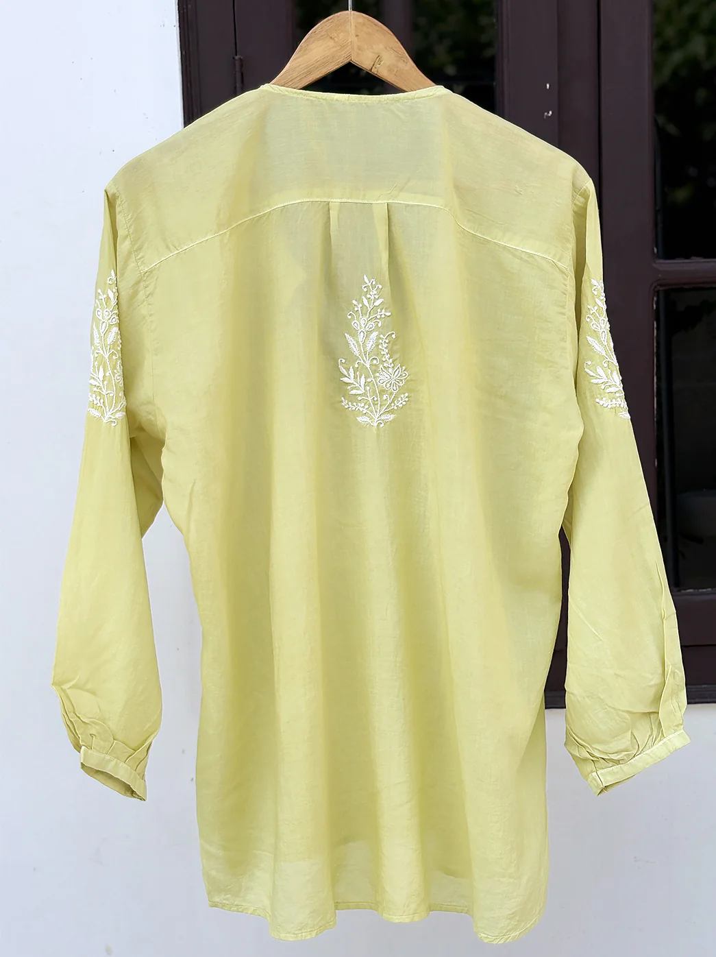 Rutvi Mulmul Cotton Chikankari Top - Lime Green - Image 6