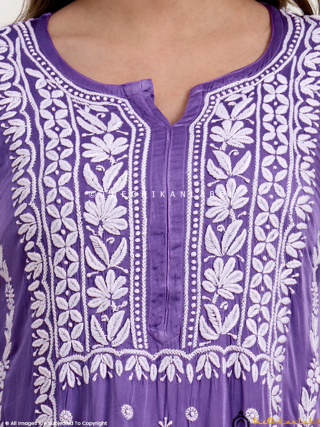 Sadia Satin Modal Chikankari Kurta Set - Lavender - Image 2