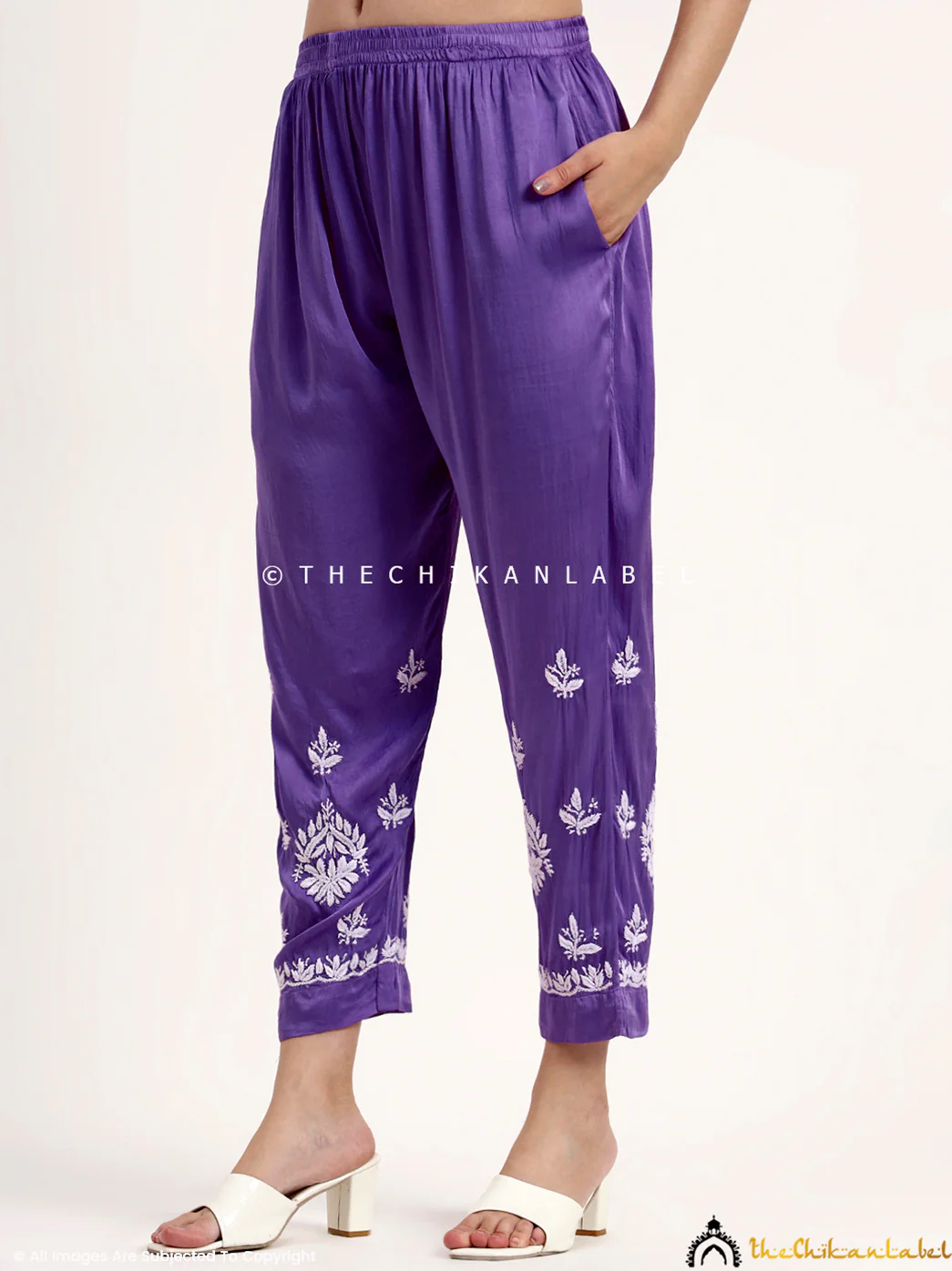 Sadia Satin Modal Chikankari Kurta Set - Lavender - Image 7