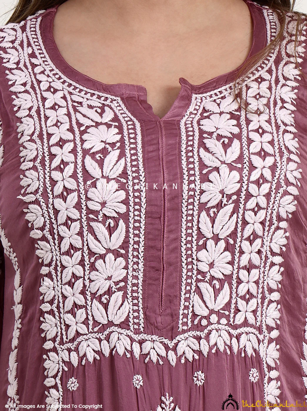 Sadia Satin Modal Chikankari Kurta Set - Mauve - Image 2