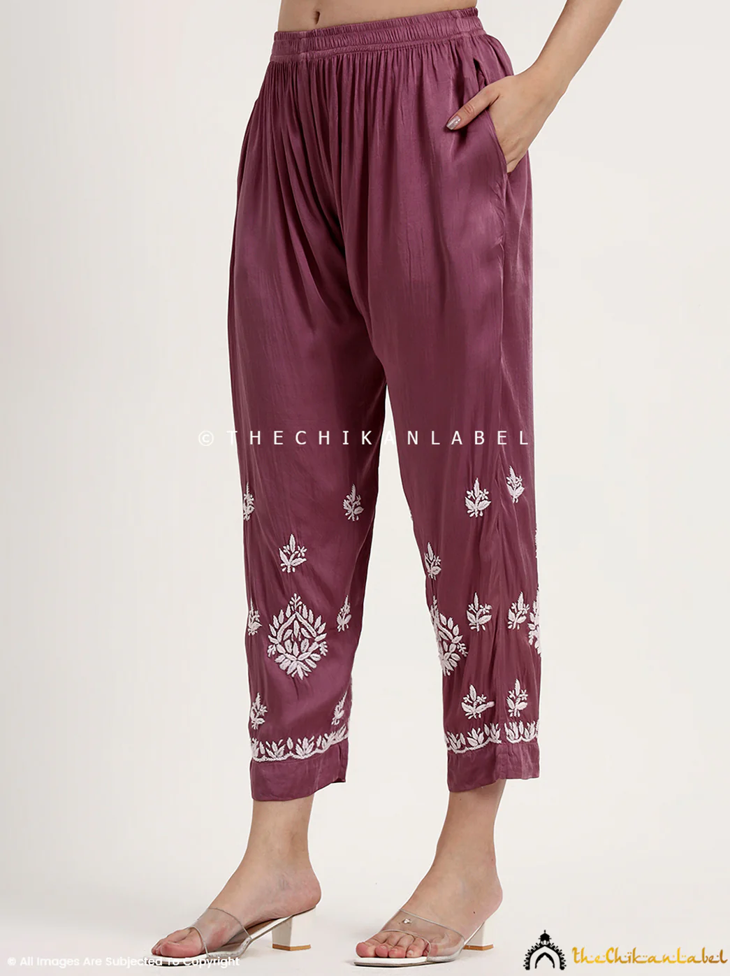 Sadia Satin Modal Chikankari Kurta Set - Mauve - Image 7