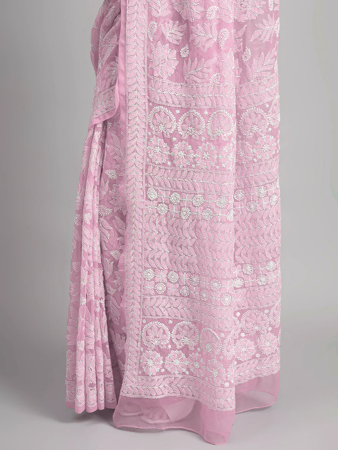 Sahida Authentic Chikankari Full Jaal Saree - Baby Pink - Image 3
