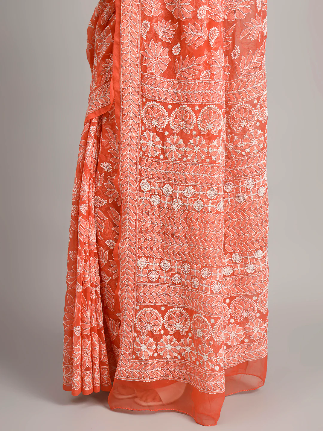 Sahida Authentic Chikankari Full Jaal Saree - Peach - Image 3