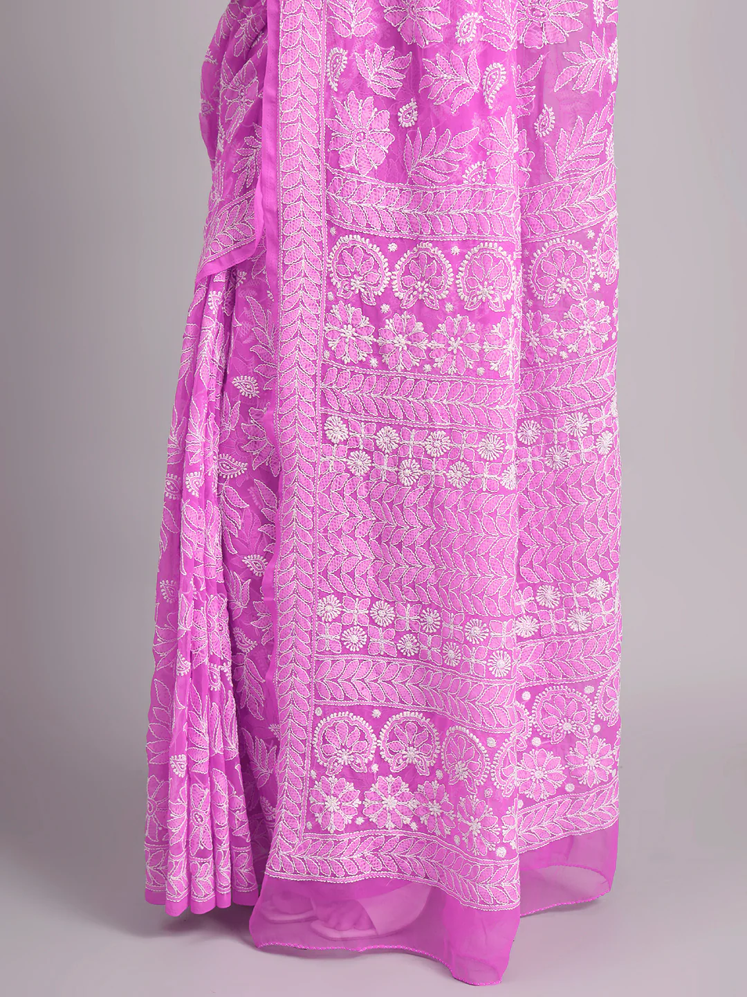Sahida Authentic Chikankari Full Jaal Saree - Pink - Image 3