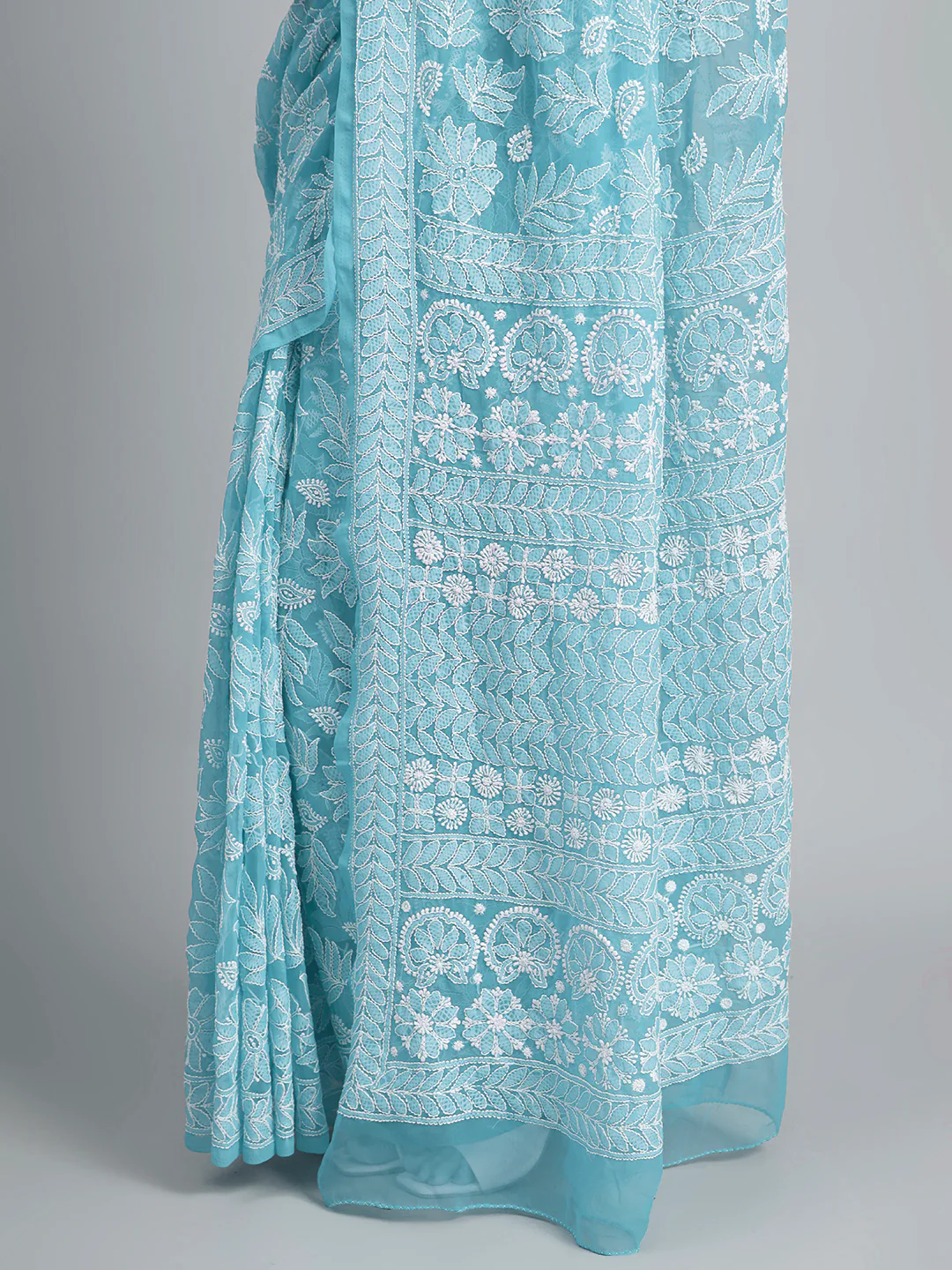 Sahida Authentic Chikankari Full Jaal Saree - Sky Blue - Image 3