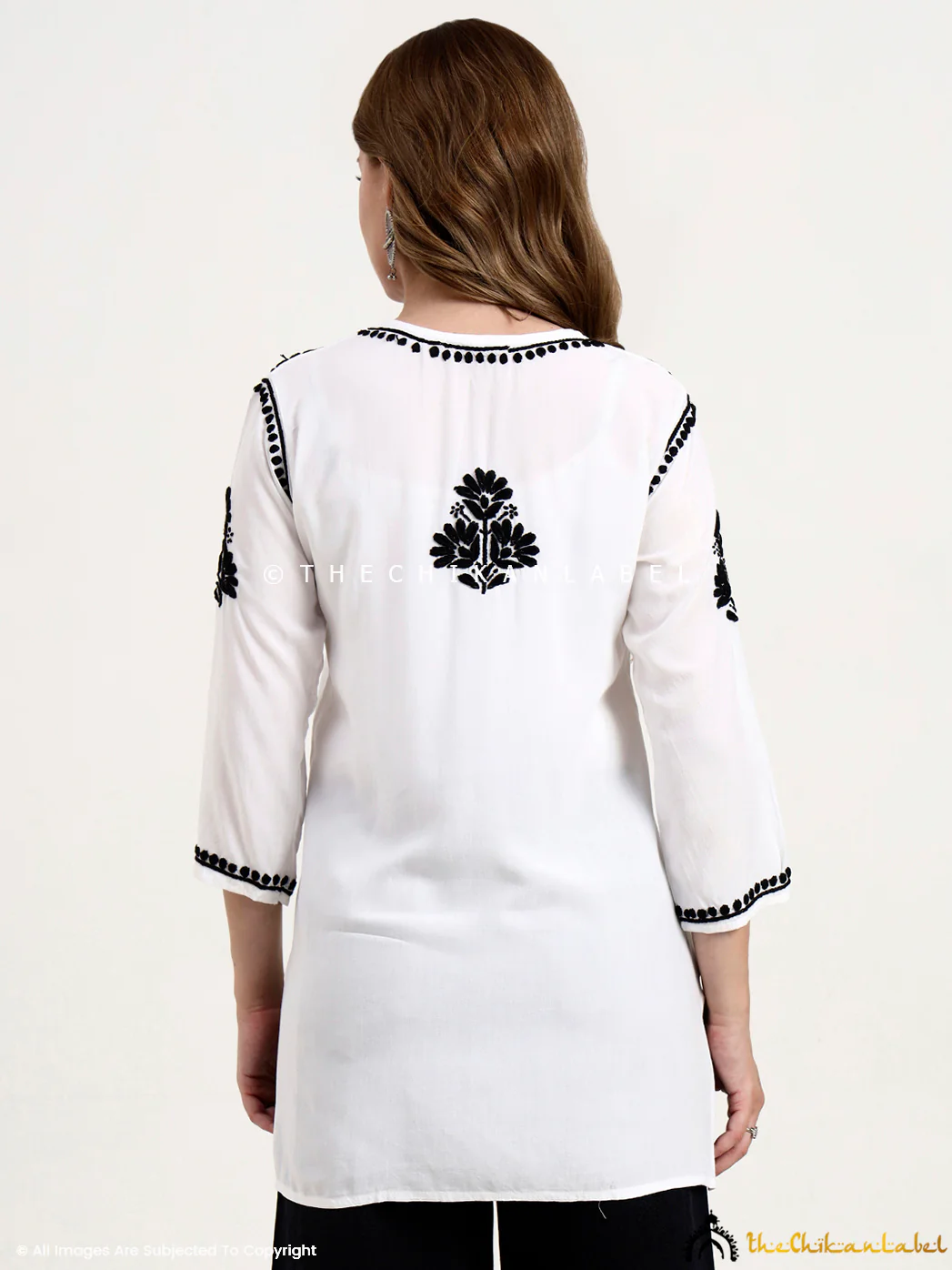 Sanya Rayon Chikankari Short Top - White - Image 3