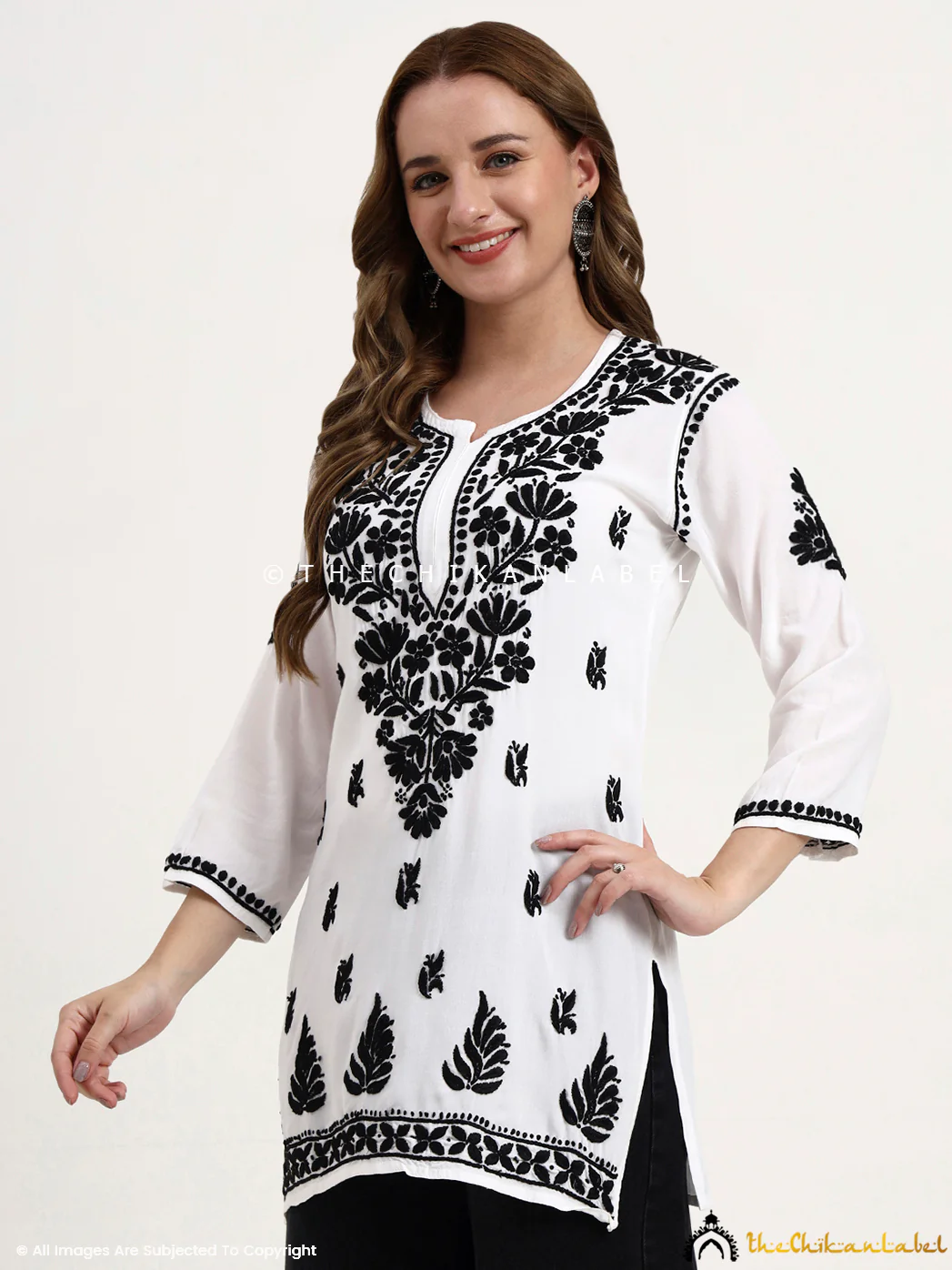 Sanya Rayon Chikankari Short Top - White - Image 4