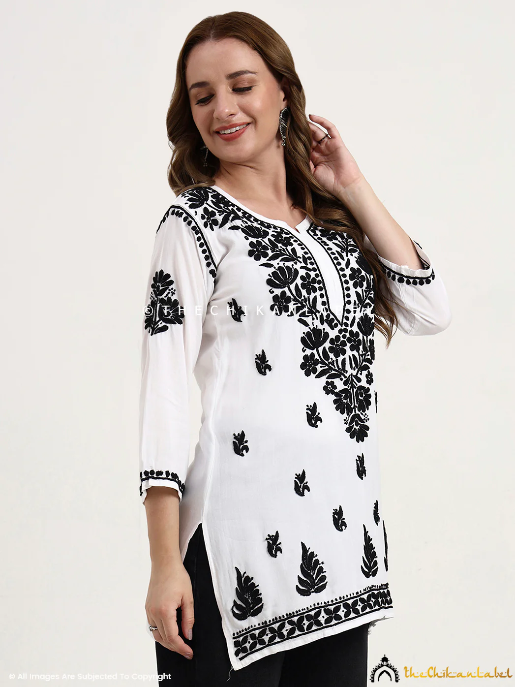 Sanya Rayon Chikankari Short Top - White - Image 5