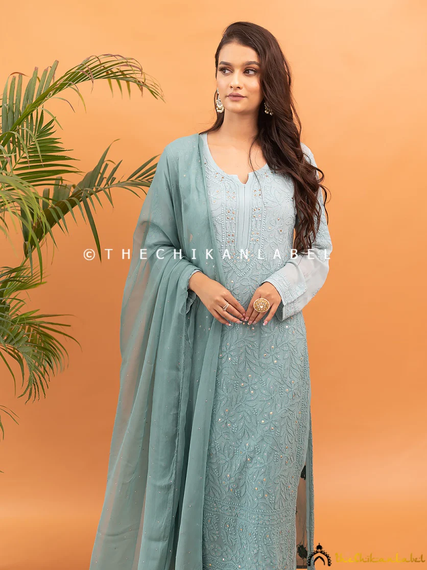 Sitara Chikankari Viscose Kurta Set with Dupatta - Sapphire - Image 2