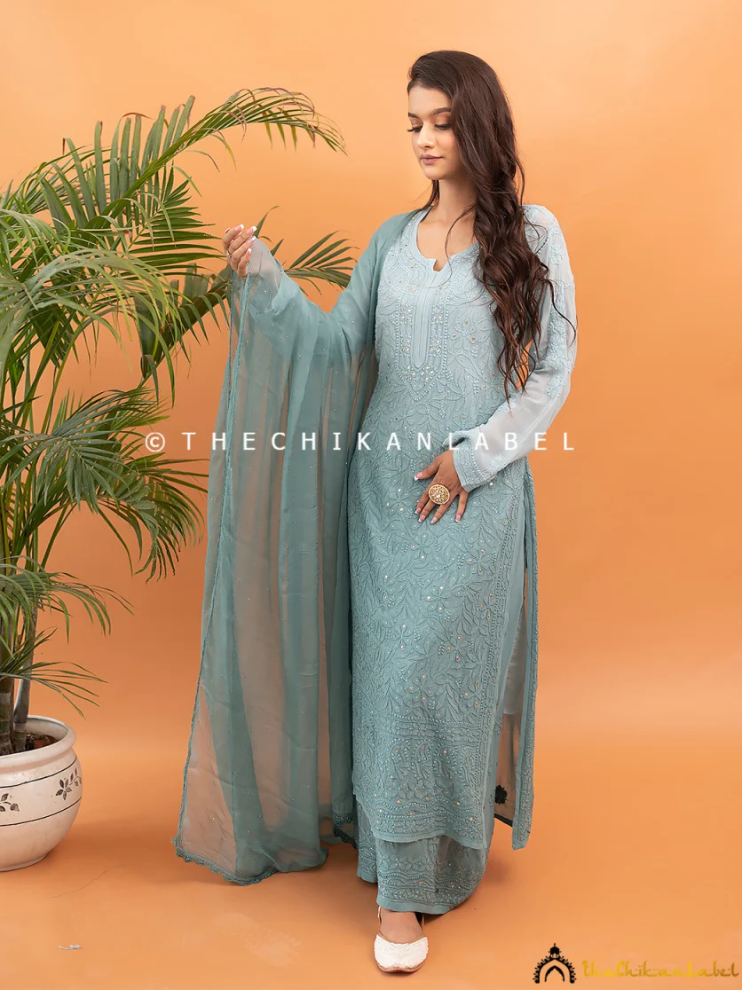 Sitara Chikankari Viscose Kurta Set with Dupatta - Sapphire - Image 3