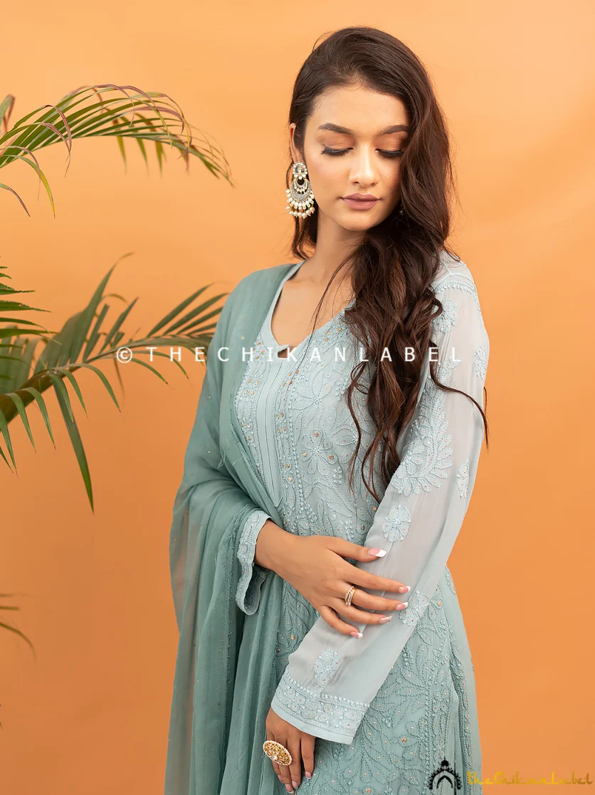 Sitara Chikankari Viscose Kurta Set with Dupatta - Sapphire - Image 4