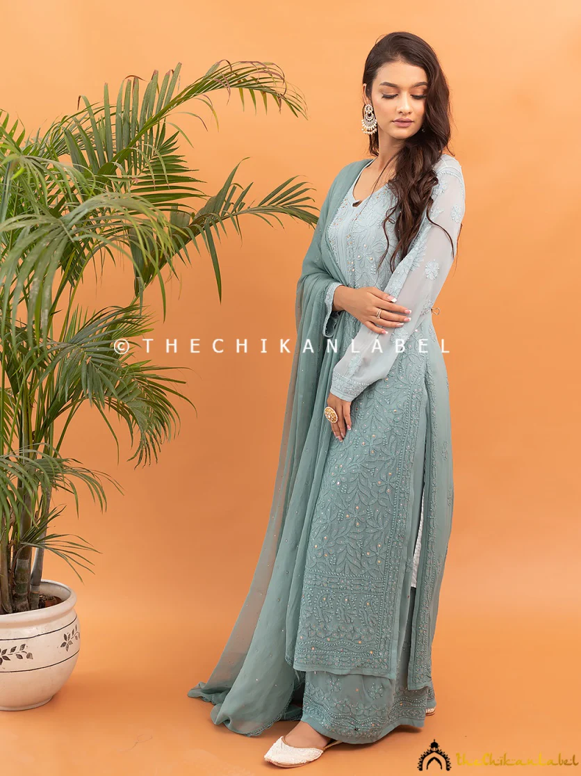 Sitara Chikankari Viscose Kurta Set with Dupatta - Sapphire - Image 5