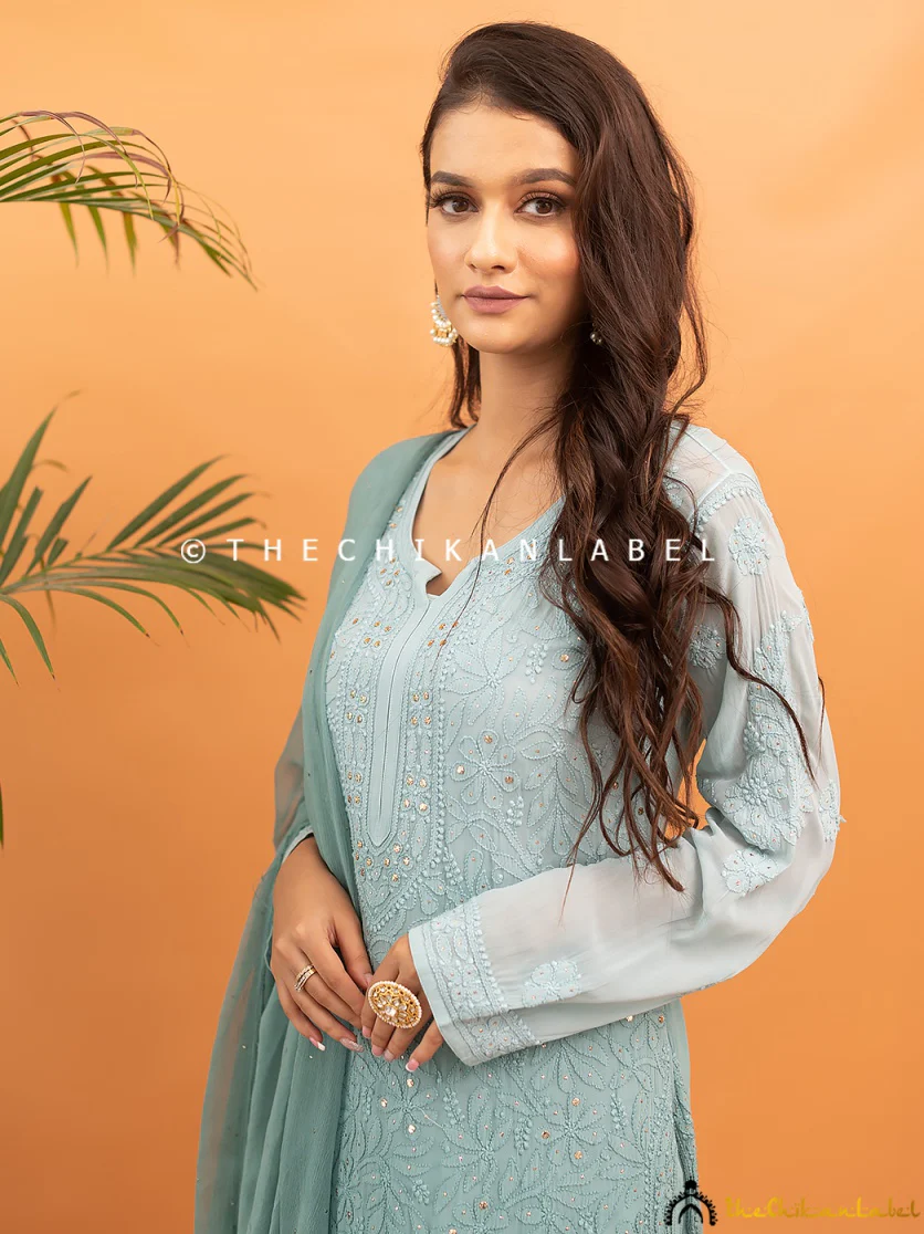 Sitara Chikankari Viscose Kurta Set with Dupatta - Sapphire - Image 6