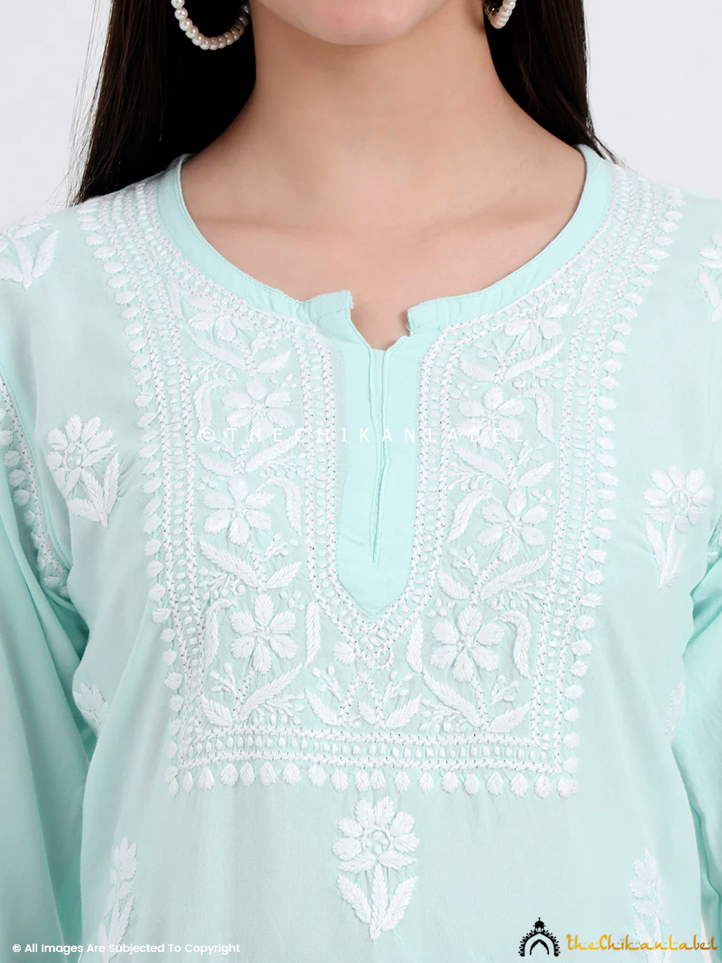 Ayesha Rayon Chikankari Short Top - Sea Green - Image 2