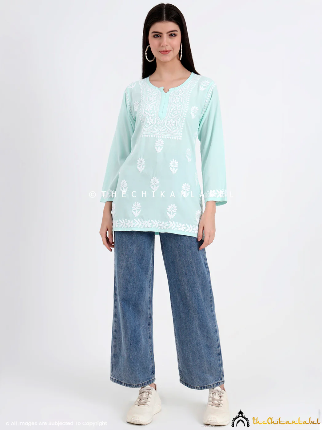 Ayesha Rayon Chikankari Short Top - Sea Green - Image 7