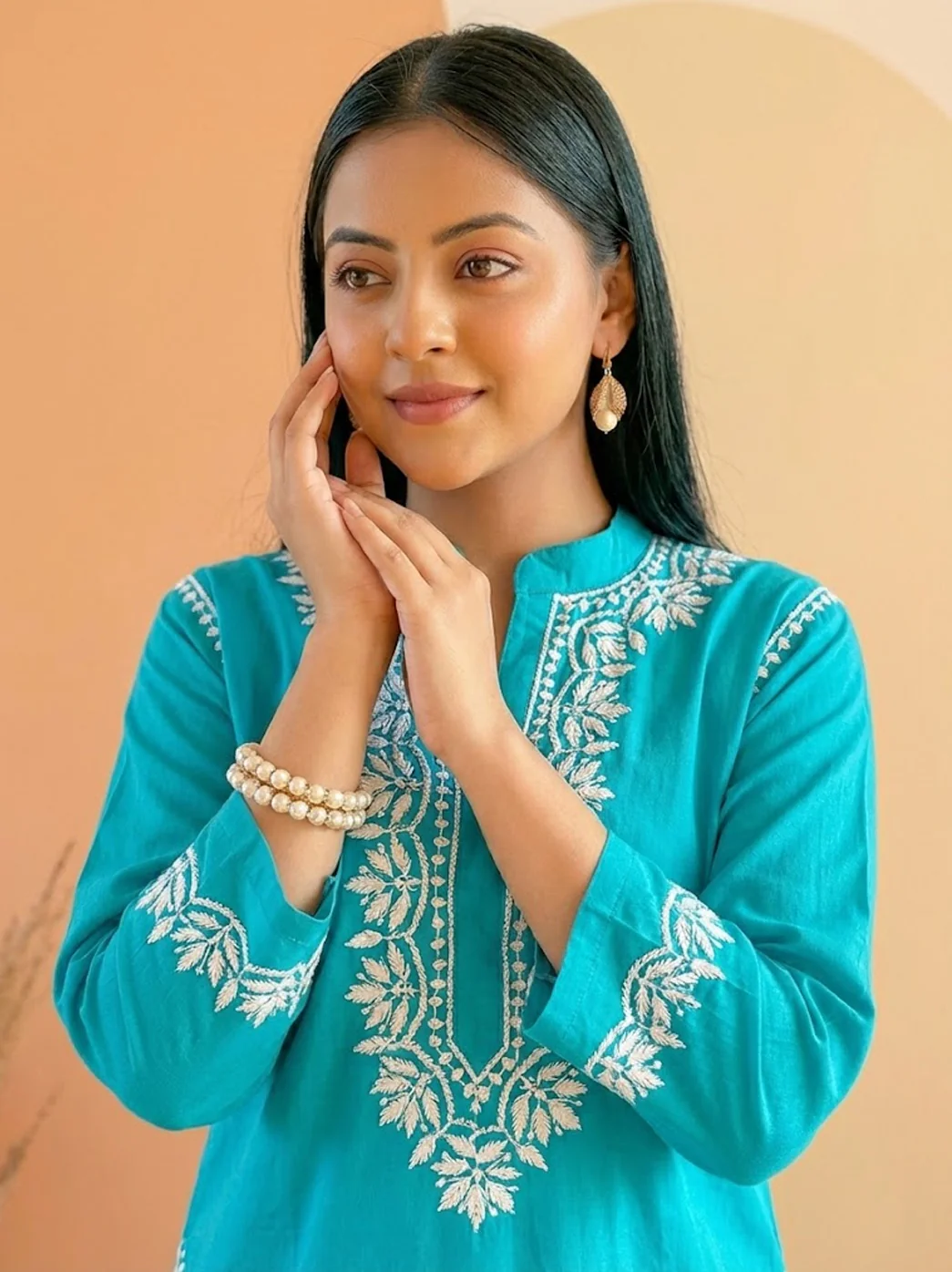 Sea Green Cotton Chikankari Farshi Salwar Set - Image 2