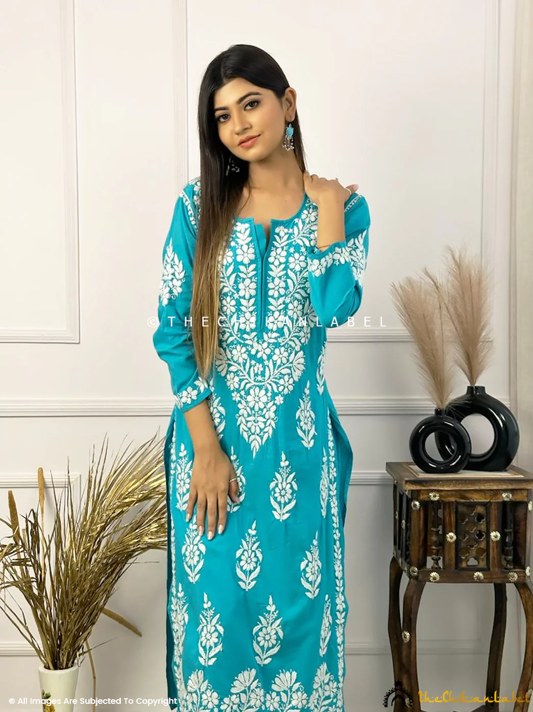 Ezna Modal Chikankari Kurta Set - Sea Green - Image 2