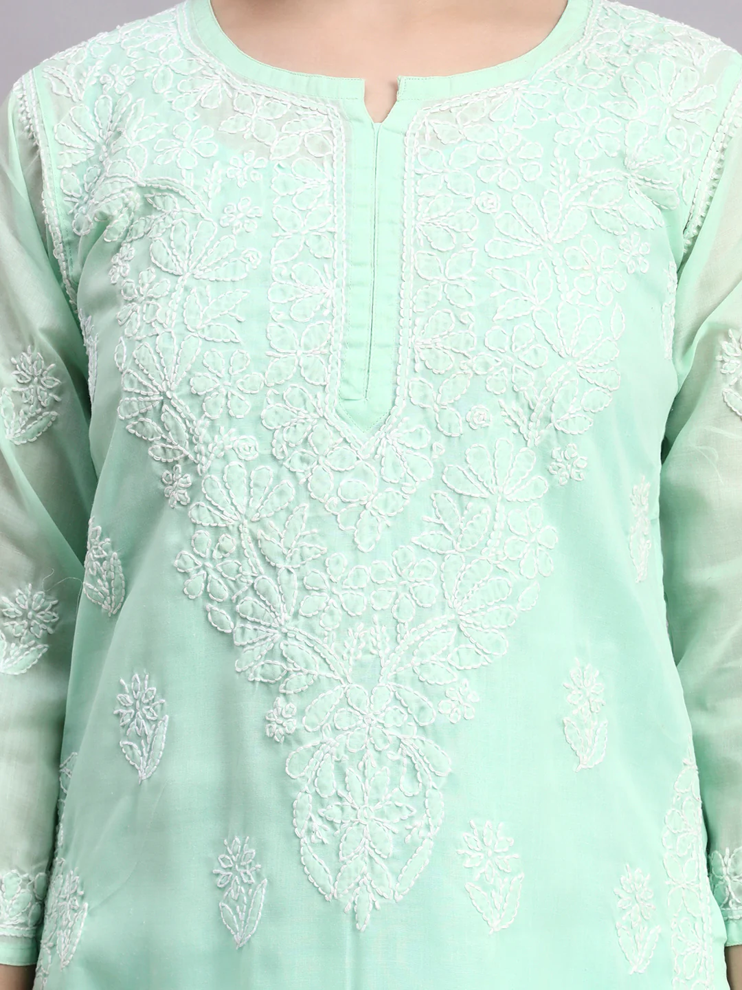 Sea Green Layla Cotton Chikankari Straight Kurti with inner - Image 4